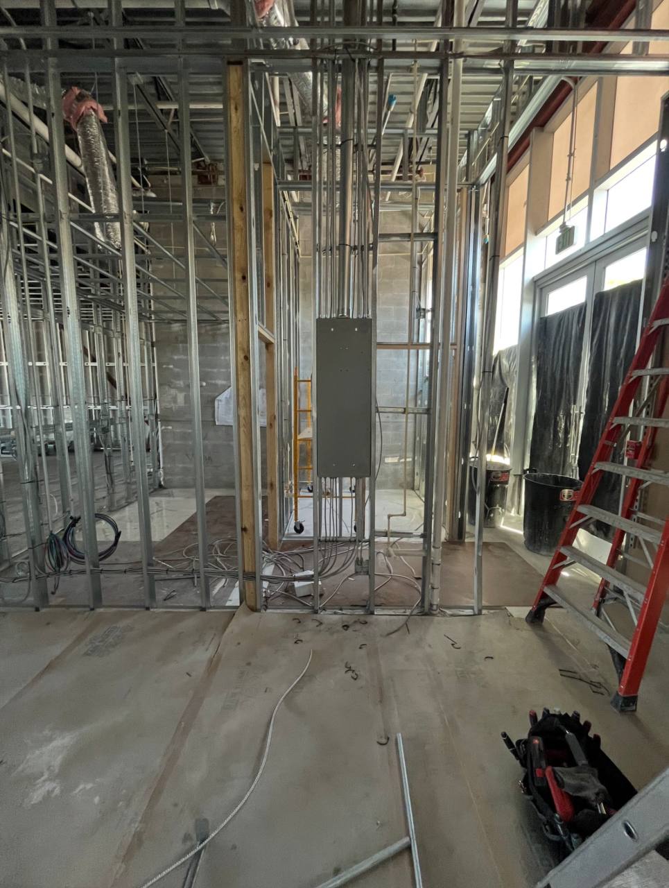 Electrical service framing and conduit work in progress