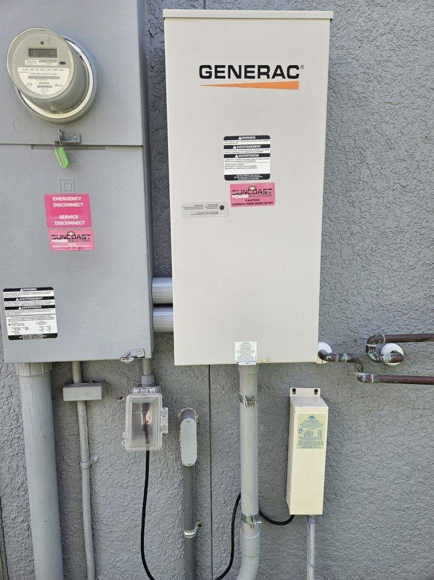 Generac transfer switch and electrical service equipment connected for generator installation